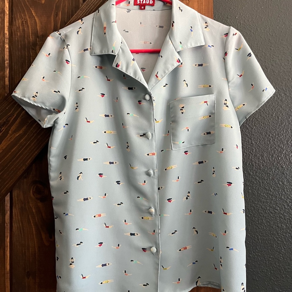 STAUD Blue Shirt with Multicolor Pattern